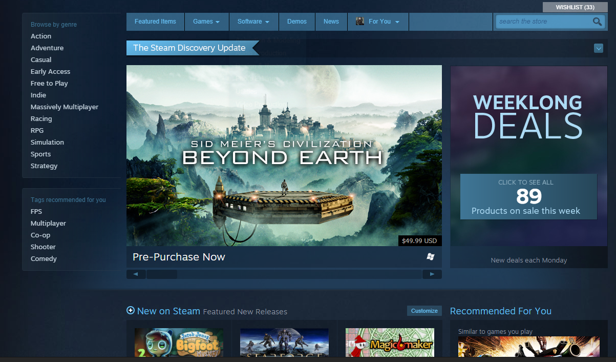 Steam's new store page boosts discovery and personalisation options