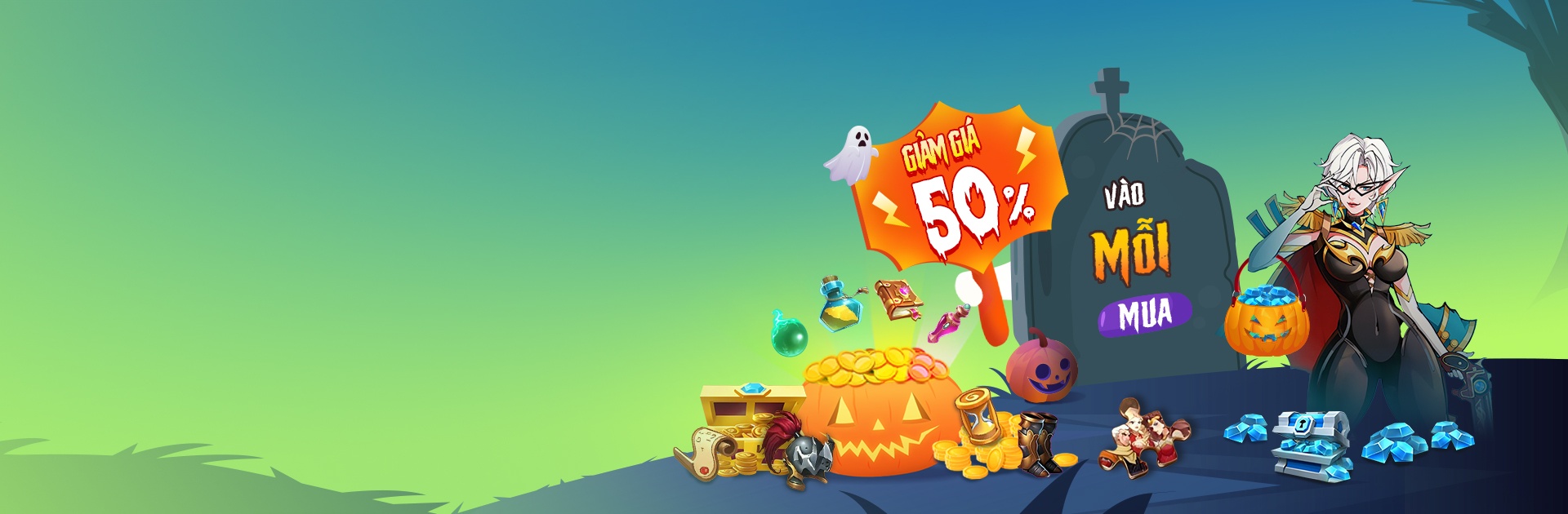 Chương trình khuyến mãi Halloween Loot của : Tận hưởng giảm giá đồng loạt 50% Off khi mua sắm trong Magic Hero War