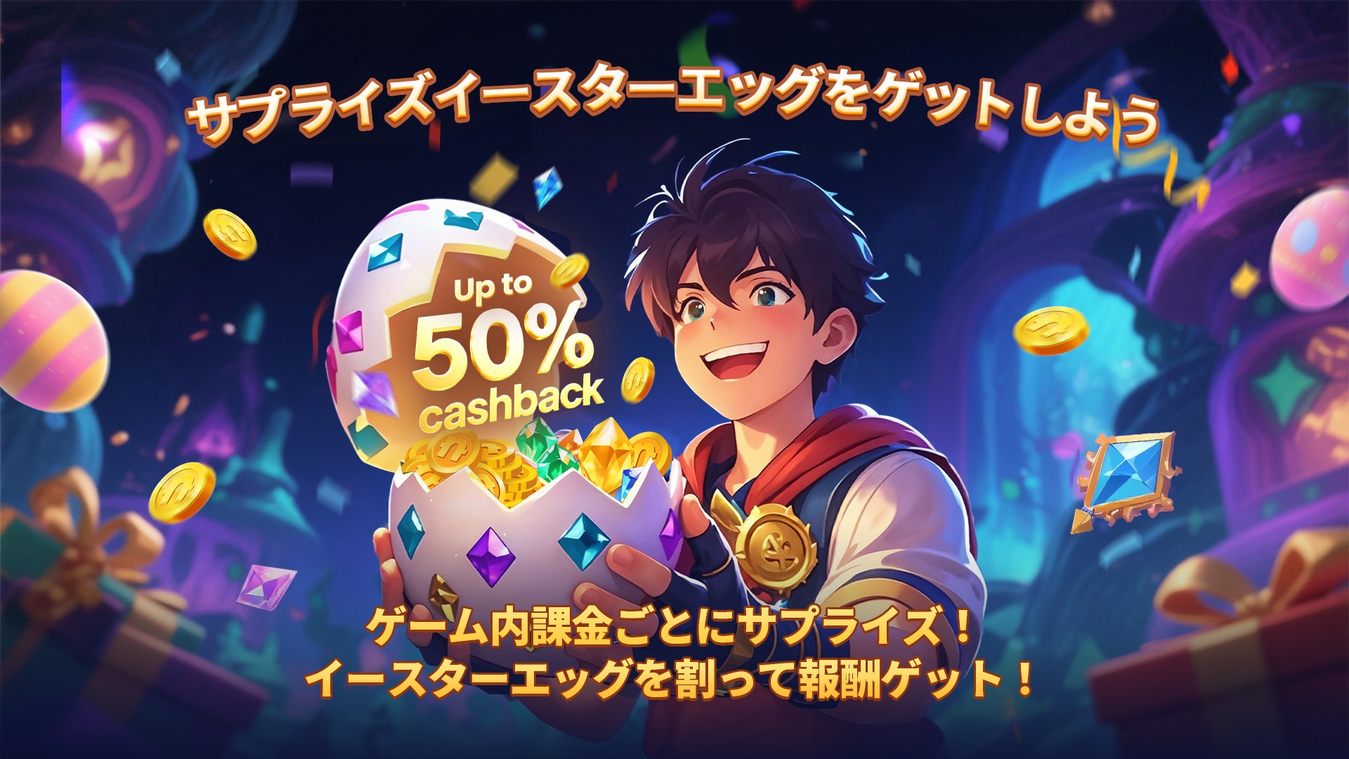 イースターエッグドロップ:お気に入りのゲームで50%キャッシュバックを受け取ろう!限定です!