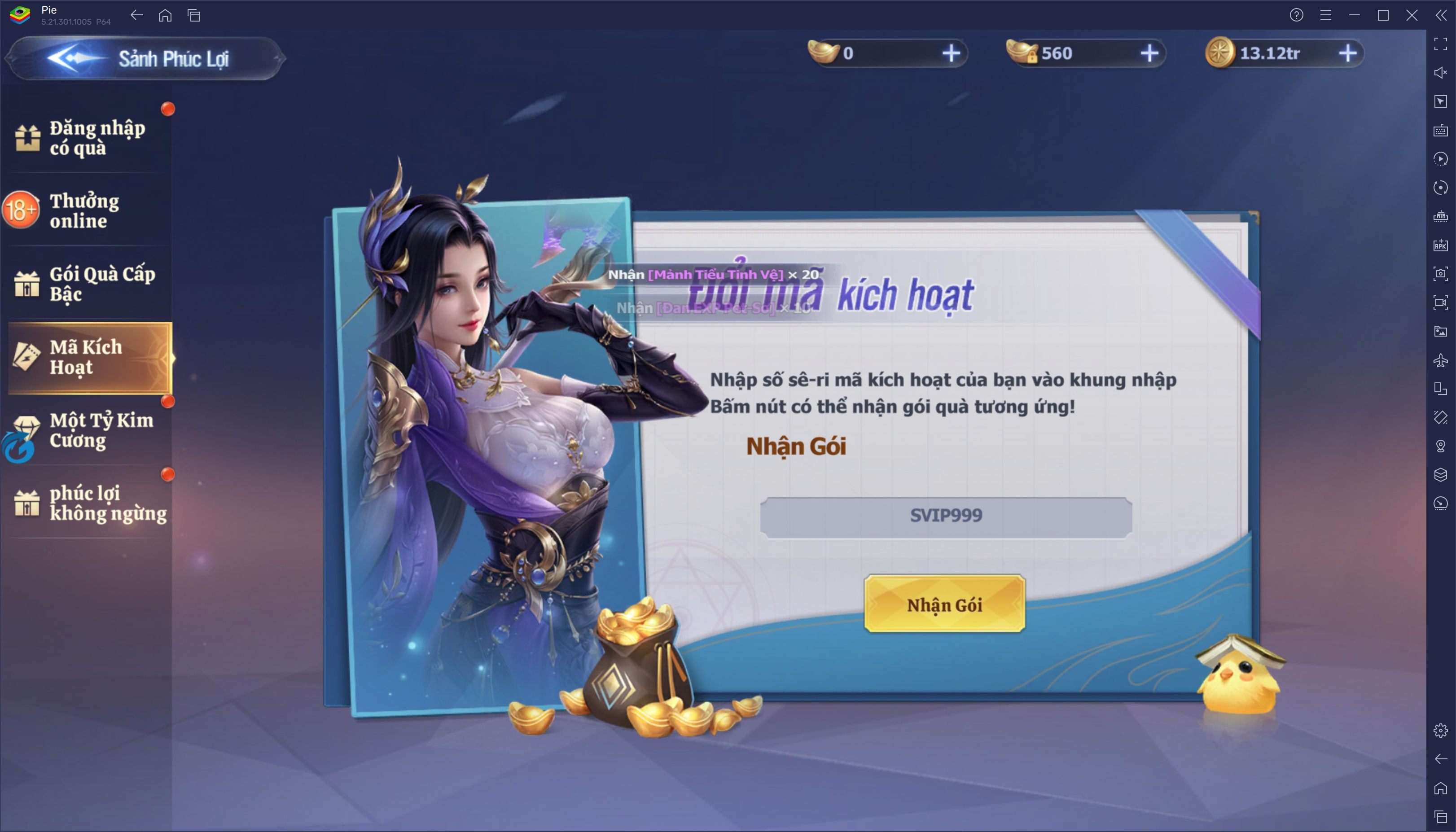 Nhập giftcode lấy quà khi chơi Tiên Tôn: Cùng Phượng Đồng Hành trên PC với