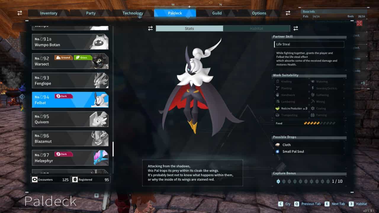 Palworld how to find and catch Felbat - Felbat spawn location, weaknesses, item drops, and breeding combinations
