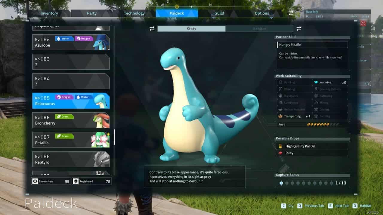 Palworld Relaxaurus location - How to find, where to catch, item drops, and breeding combinations