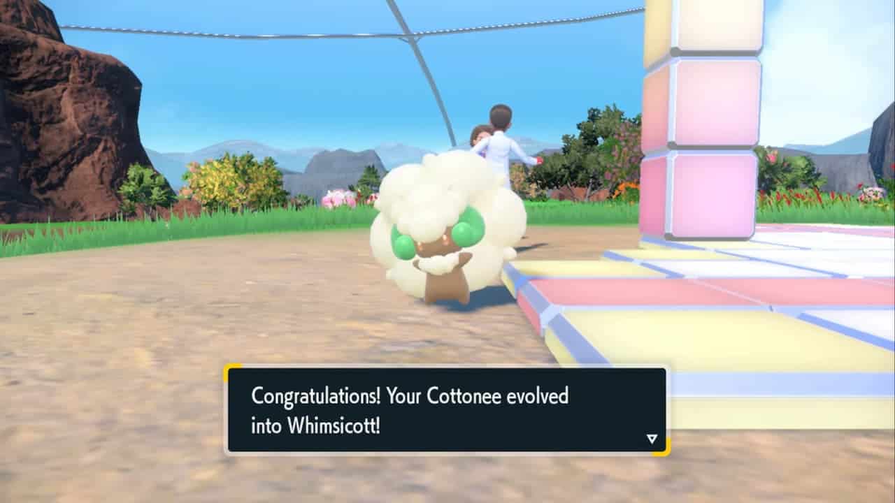Pokémon Indigo Disk how to evolve Cottonee into Whimsicott