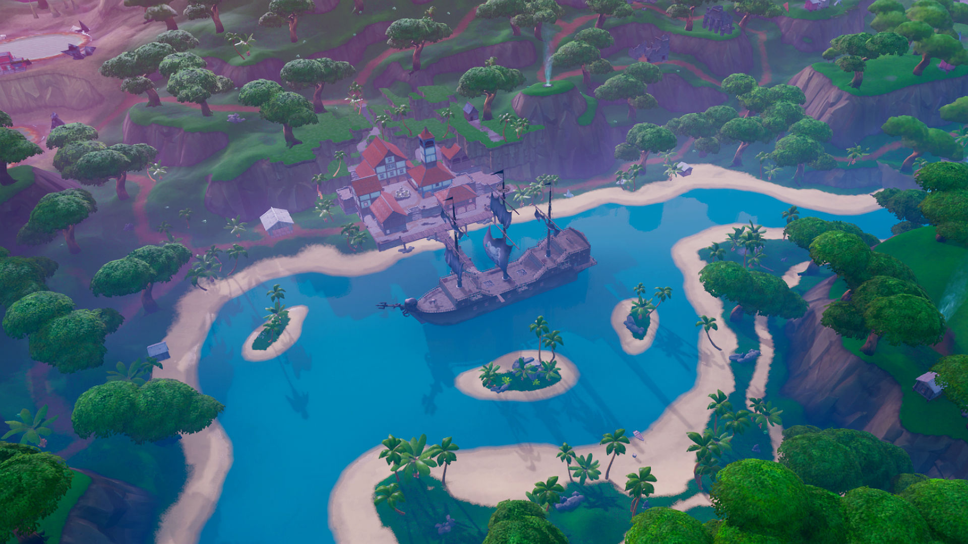 Fortnite Fortbyte 70: skydive through Lazy Lagoon rings with Vibrant Contrails equipped