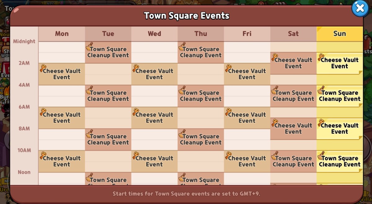 Cookie Run: Kingdom Town Square Events Schedule & Time