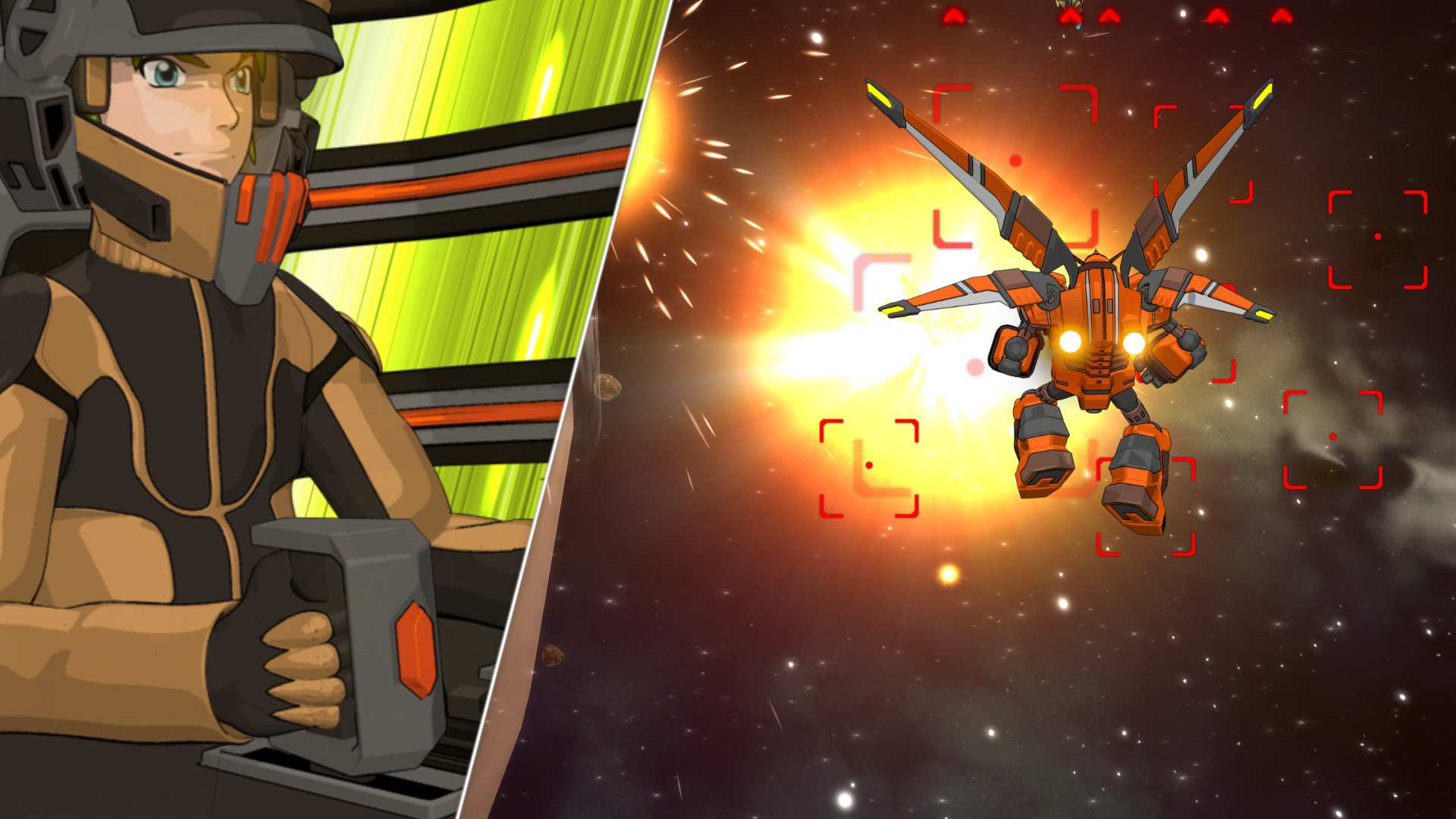 Quantum Revenge combines frenetic dual stick shooter with stylized mech battles