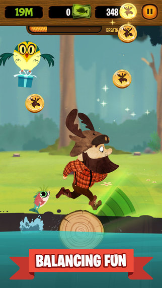 Thunder Jack's Log Runner sees you dodging fish on a large piece of wood on iOS