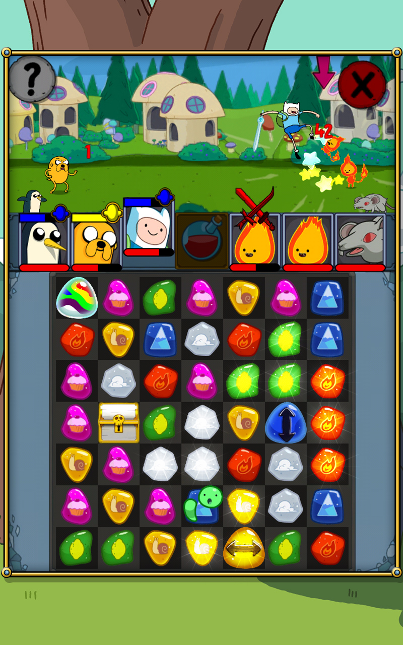Jake and Finn will match gems to whack baddies in Adventure Time Puzzle Quest on Android and iOS