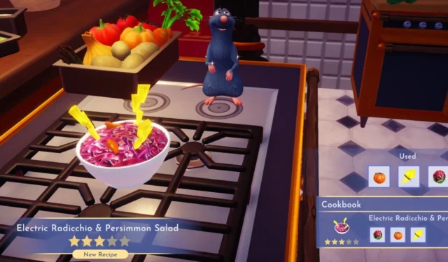 Guide to Making Electric Radicchio and Persimmon Salad in Disney Dreamlight Valley